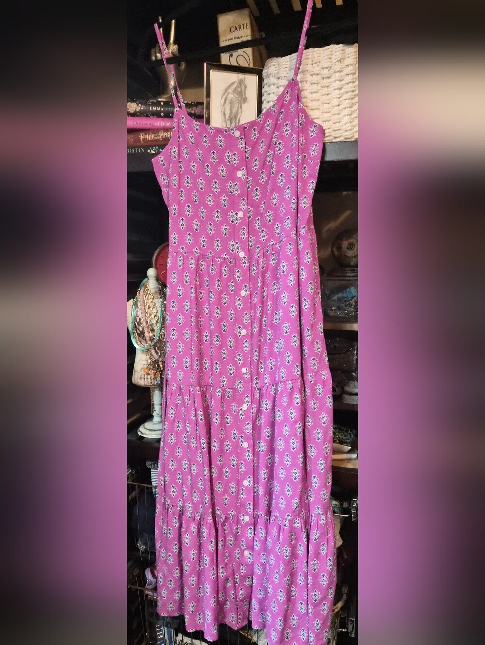 J.Crew Women Size 8 Strappy Tiered Midi Dress Pink Button Front NWOT $118